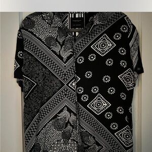 Denim and Flower Black and White Patterned Men's Shirt
